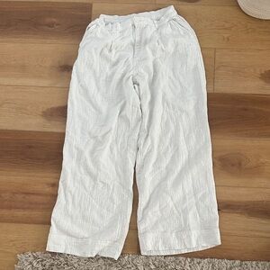 Aerie White Linen Wide-Leg Pants